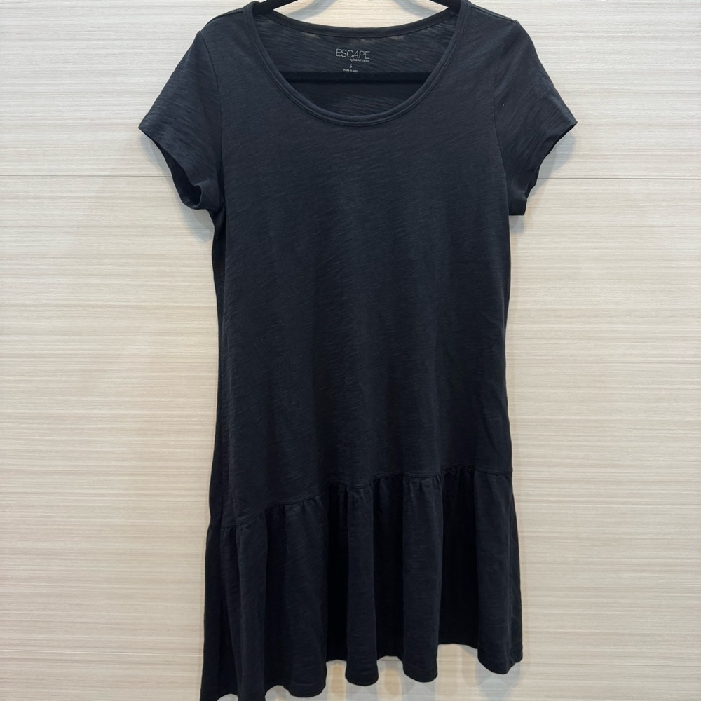 Escape 100% Cotton Black Mini Dress Asymmetric Hemline Women’s size Small